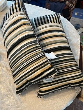 NWT MacKenzie-Childs Hemmings Stripe Lumbar Pillow 14" x 26" Long Sequined Set 2